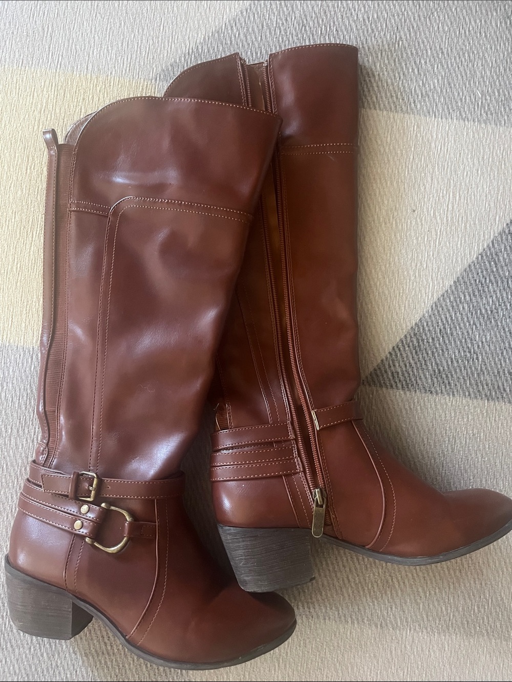 Modcloth Cognac Brown Knee-High Buckle Riding Boots